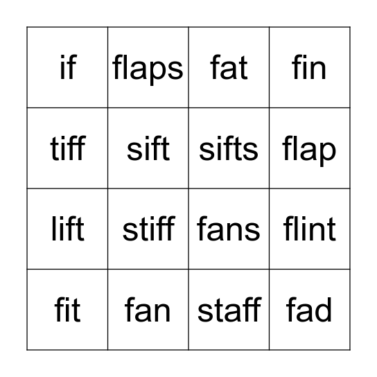 /f/ Words Bingo Card