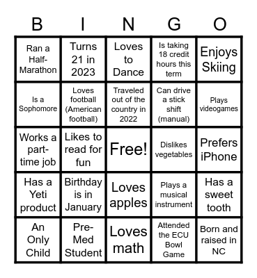 Get To Know You BINGO Card