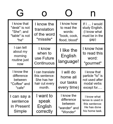 To begin with..... Bingo Card
