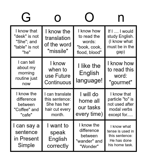 To begin with..... Bingo Card