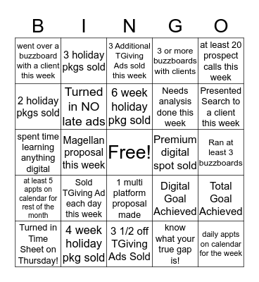NOVEMBER SALES BINGO!!!!! Bingo Card