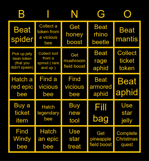 Beeswarm Bingo Card