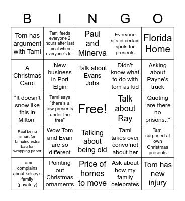 Arseneau Christmas Bingo Card