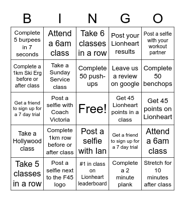 F45 Chinatown January Kickstart Bingo Card