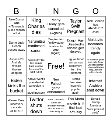 Aspen's 2023 Bingo Card