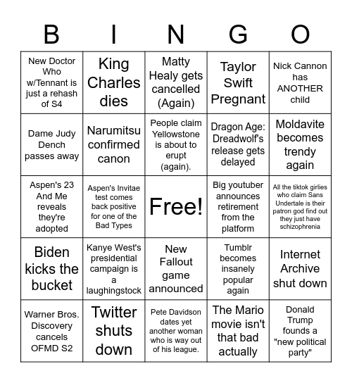 Aspen's 2023 Bingo Card