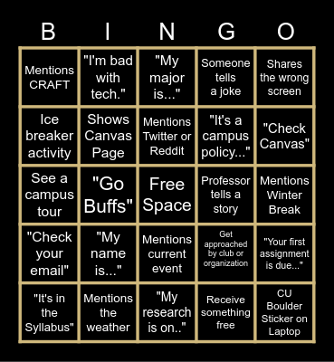 Welcome Week Bingo Card