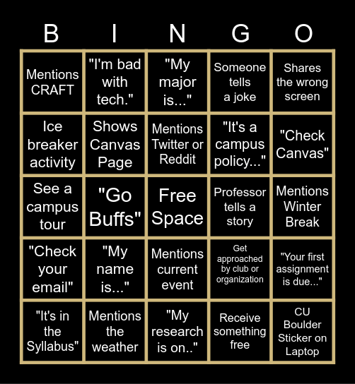 Welcome Week Bingo Card