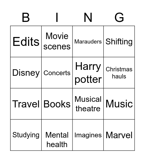 Tiktok Bingo Card