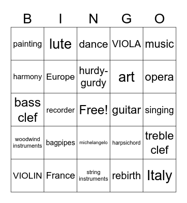 Renaissance/ Baroque BINGO! Bingo Card