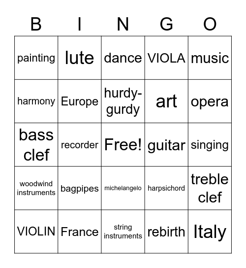 Renaissance/ Baroque BINGO! Bingo Card