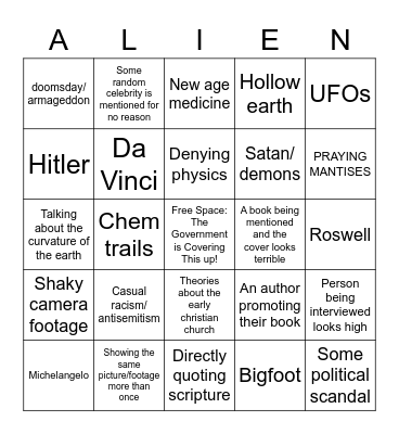 Conspiracy Theory Movie Bingo Card