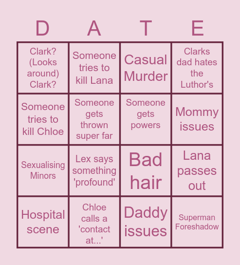 SMALLVILLE BINGO Card