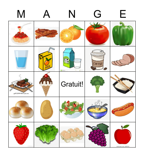 La nourriture Bingo Card