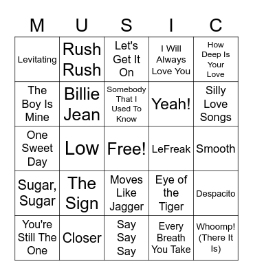 Greatest Hits Of All Time Bingo Card