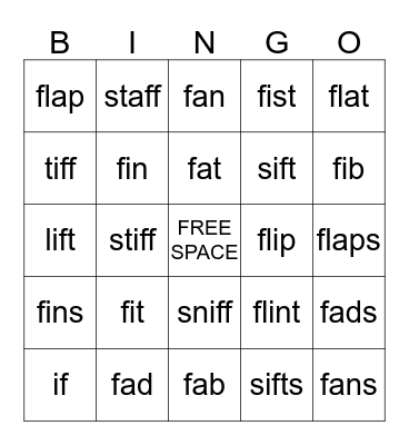 /f/ Words Bingo Card