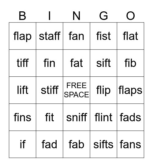 /f/ Words Bingo Card