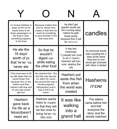YONA Bingo Card