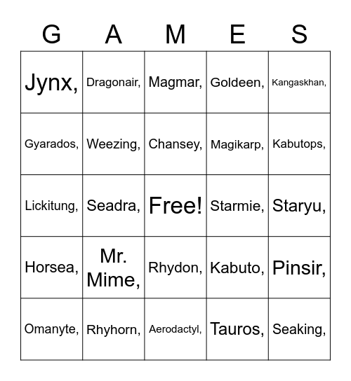 T1 Games Bingo Card