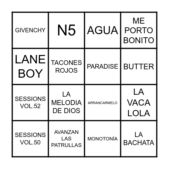 BINGO DE CANCIONES Bingo Card