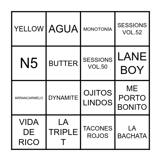 BINGO DE CANCIONES Bingo Card