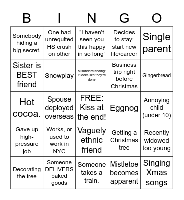 Hallmark Holiday Movie Bingo Card