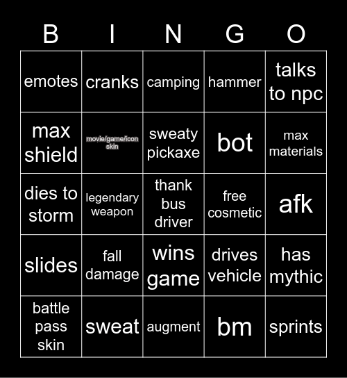 fortnite bingo Card