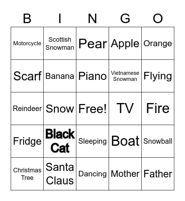The Snowman Bingo Card