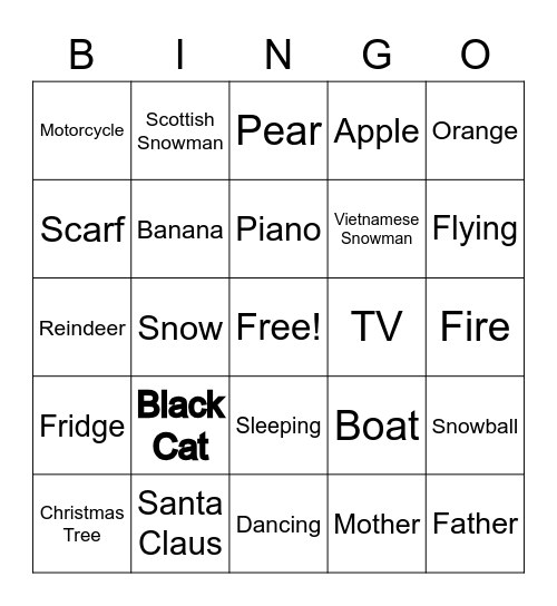 The Snowman Bingo Card