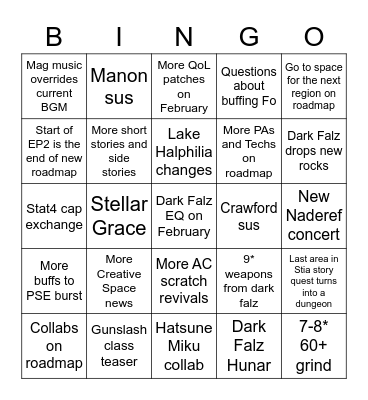 NGS headline #19 Bingo Card