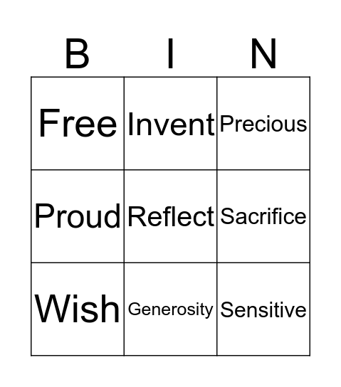 Vocabulary: Gift of the Magi Bingo Card