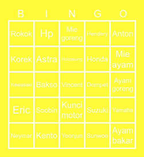 BRIGHT Bingo Card