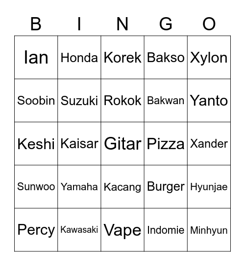 Untitled Bingo Card