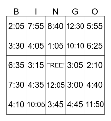 Telling Time BINGO Card
