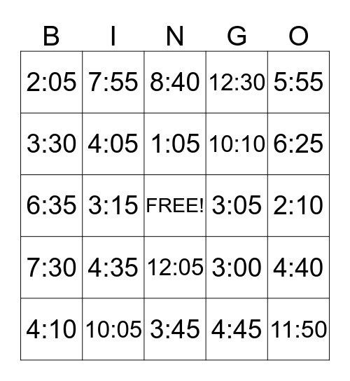Telling Time BINGO Card