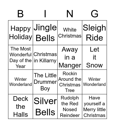 20 Beautiful Christmas Favourites Bingo Card