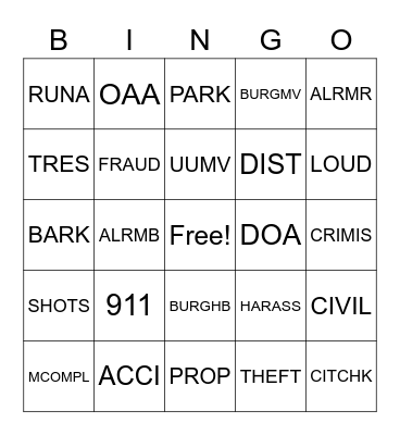 POLICE RADIO Bingo Card