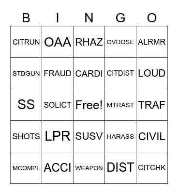 POLICE RADIO Bingo Card