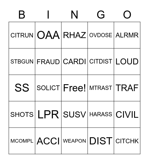 POLICE RADIO Bingo Card