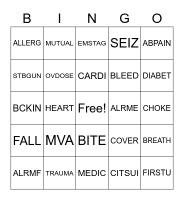 POLICE RADIO Bingo Card