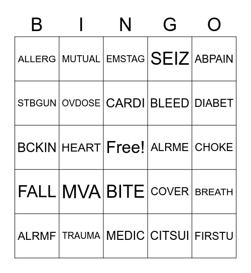 POLICE RADIO Bingo Card