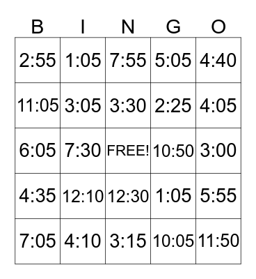 Telling Time BINGO Card