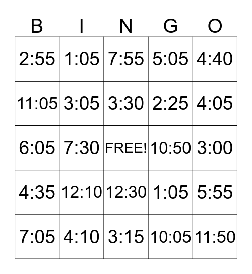 Telling Time BINGO Card