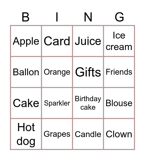 PARTY TIME Bingo Card