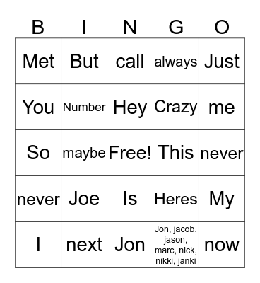 Untitled Bingo Card