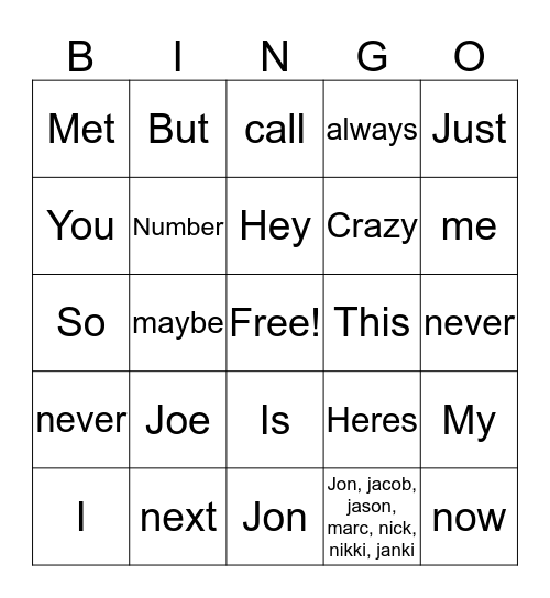 Untitled Bingo Card