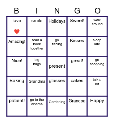 Grandparents Day Bingo Card
