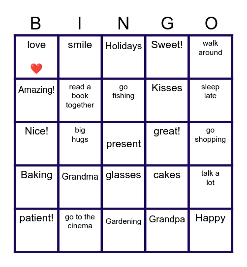 Grandparents Day Bingo Card
