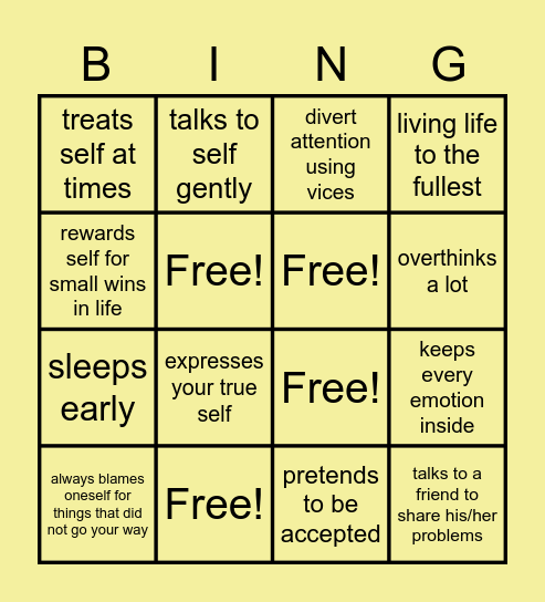 Mental Health Card Bingo Card