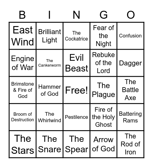 Warfare Weapons Bingo Card